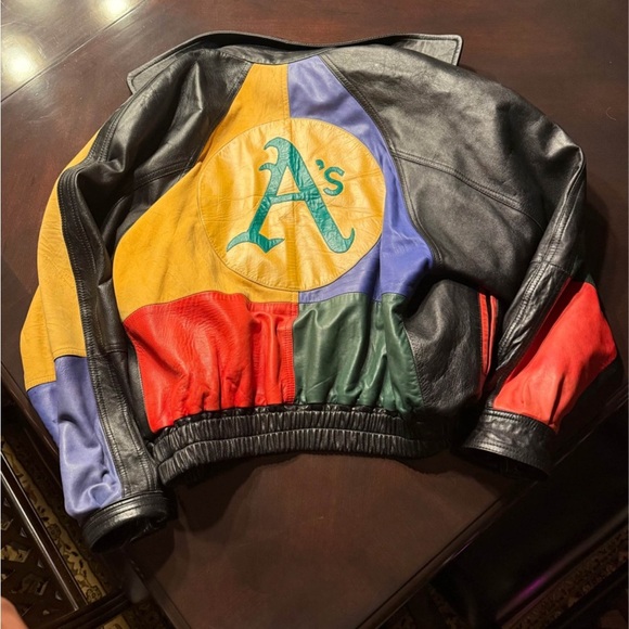 Vintage Oakland A’s Multi-Color Leather Jacket – Size Large – Slim Fit - Picture 2 of 6